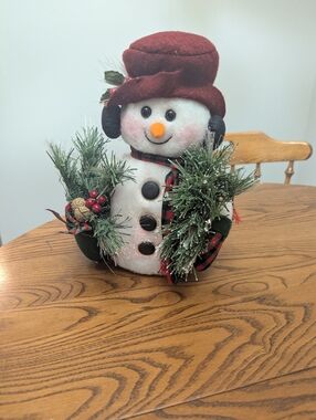 Fiber Optic Festive Red & White Snowman Holiday Table Decor.